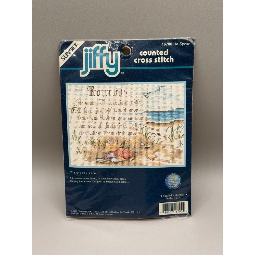 1999 Jiffy "Footprints" Counted Cross Stitch Kit Vintage #16700‎ He Spoke SEALED